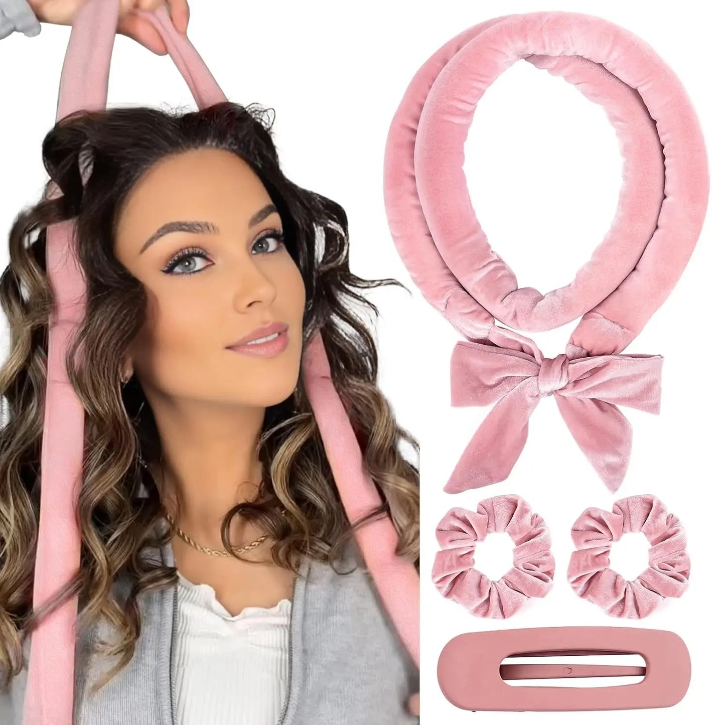 4-teiliger Heatless-Lockenstab, keine Hitze, Lockenwickler über Nacht, Heatless Curling-Set mit Haargummis und Clip-Styling-Werkzeugen