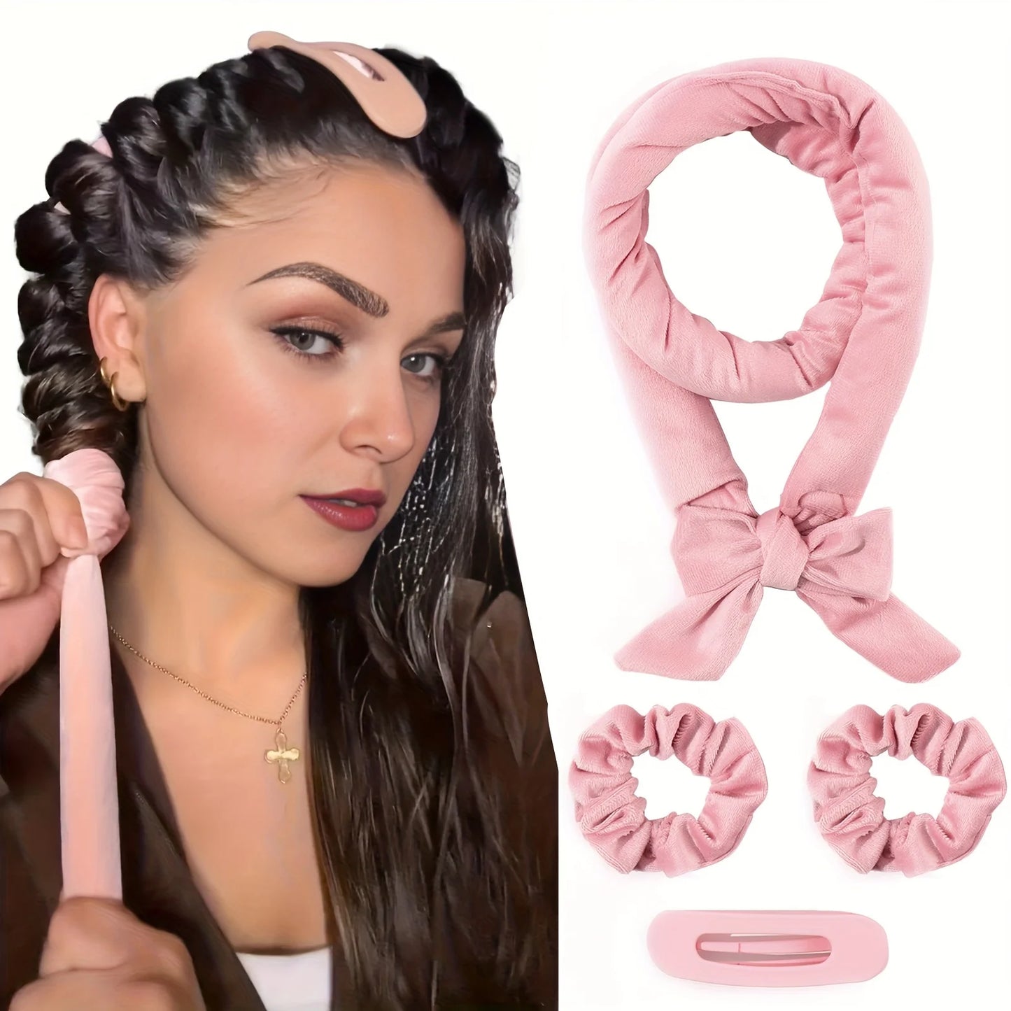 4-teiliger Heatless-Lockenstab, keine Hitze, Lockenwickler über Nacht, Heatless Curling-Set mit Haargummis und Clip-Styling-Werkzeugen